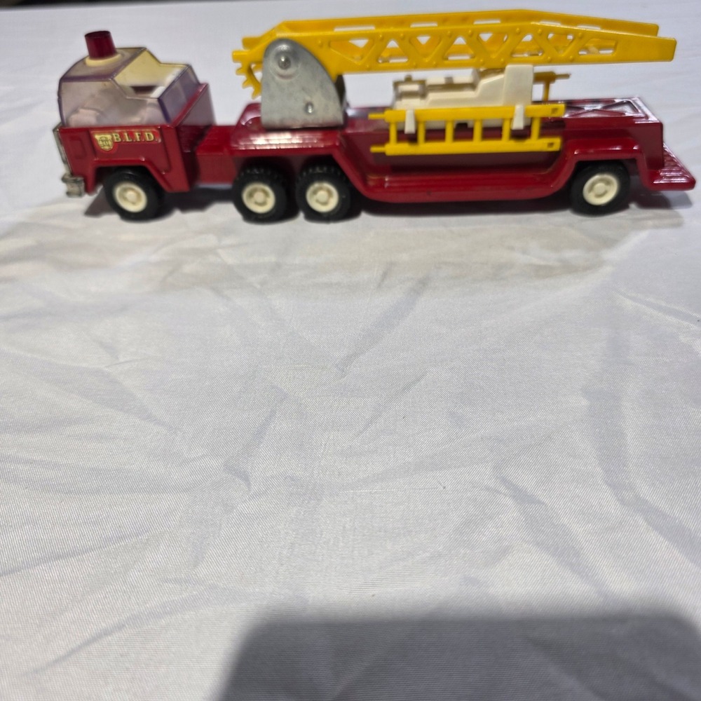 Vintage Buddy L Fire Truck BLFD Red Pressed Steel Aerial Ladder Made in Japan